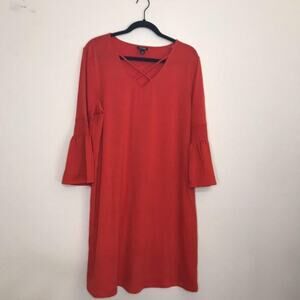 a.n.a. Reddish Orange Knit Cropped Bell Sleeve Shift Dress Size Large